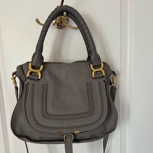 Chloe Gray Shoulder Bag with Gold Accents